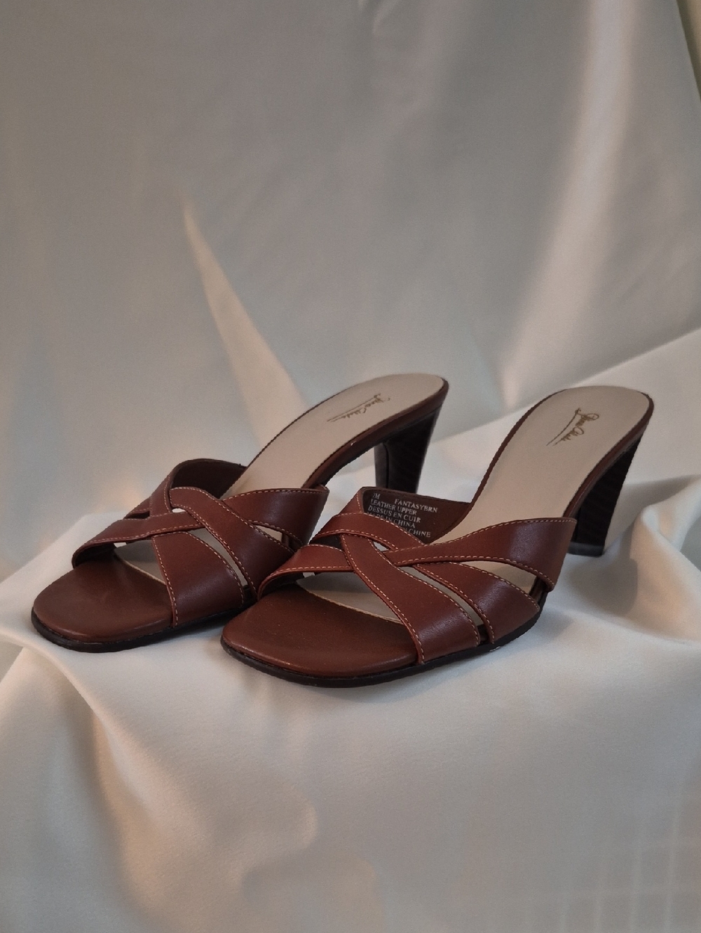 Women’s Brown Leather Cross-Strap Heeled Sandals